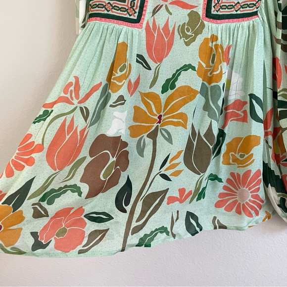Blnk London Botanical Sage Balloon Sleeves Miranda Peasant Blouse Size Small - Picture 8 of 16